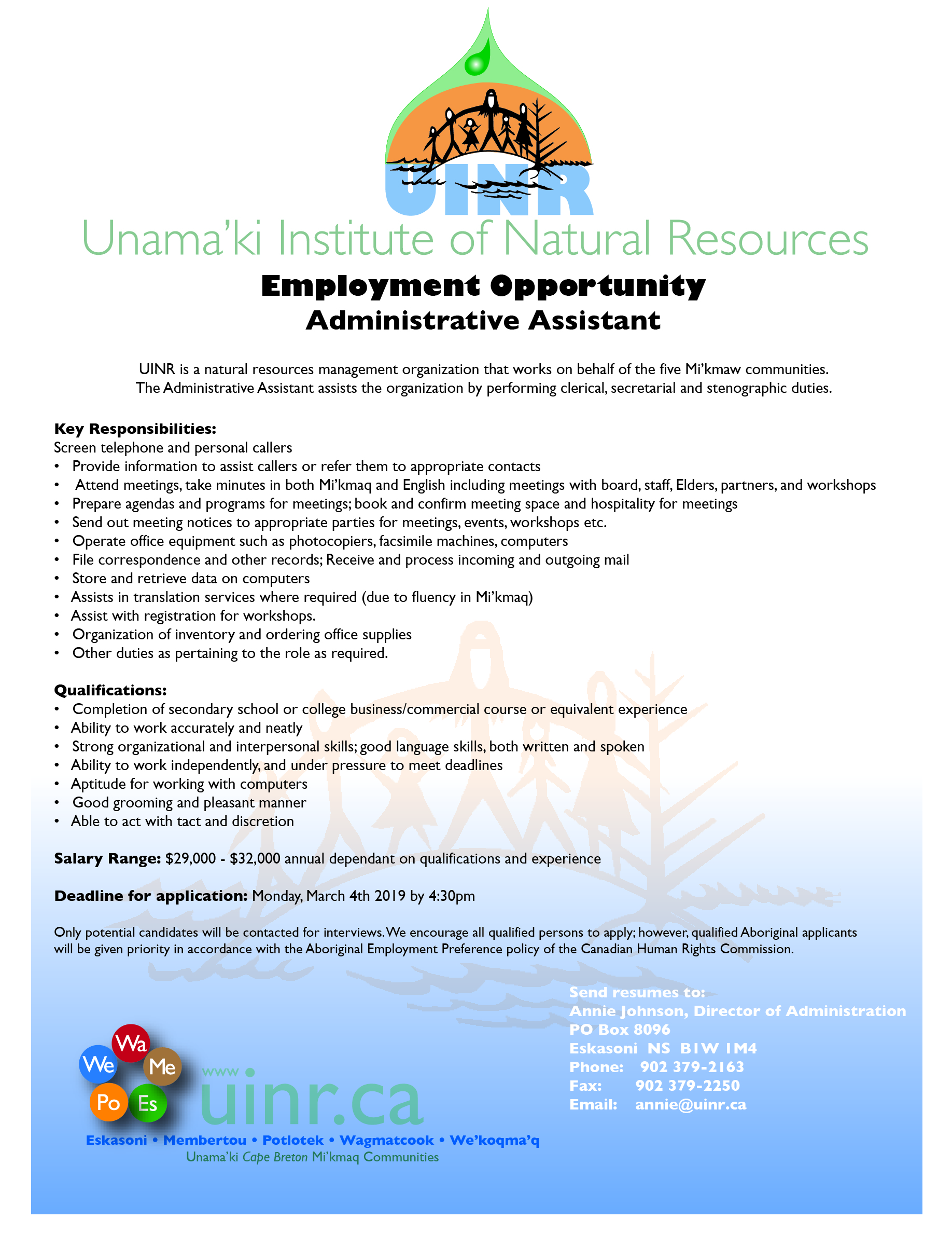 Employment Opportunity: Administrative Assistant